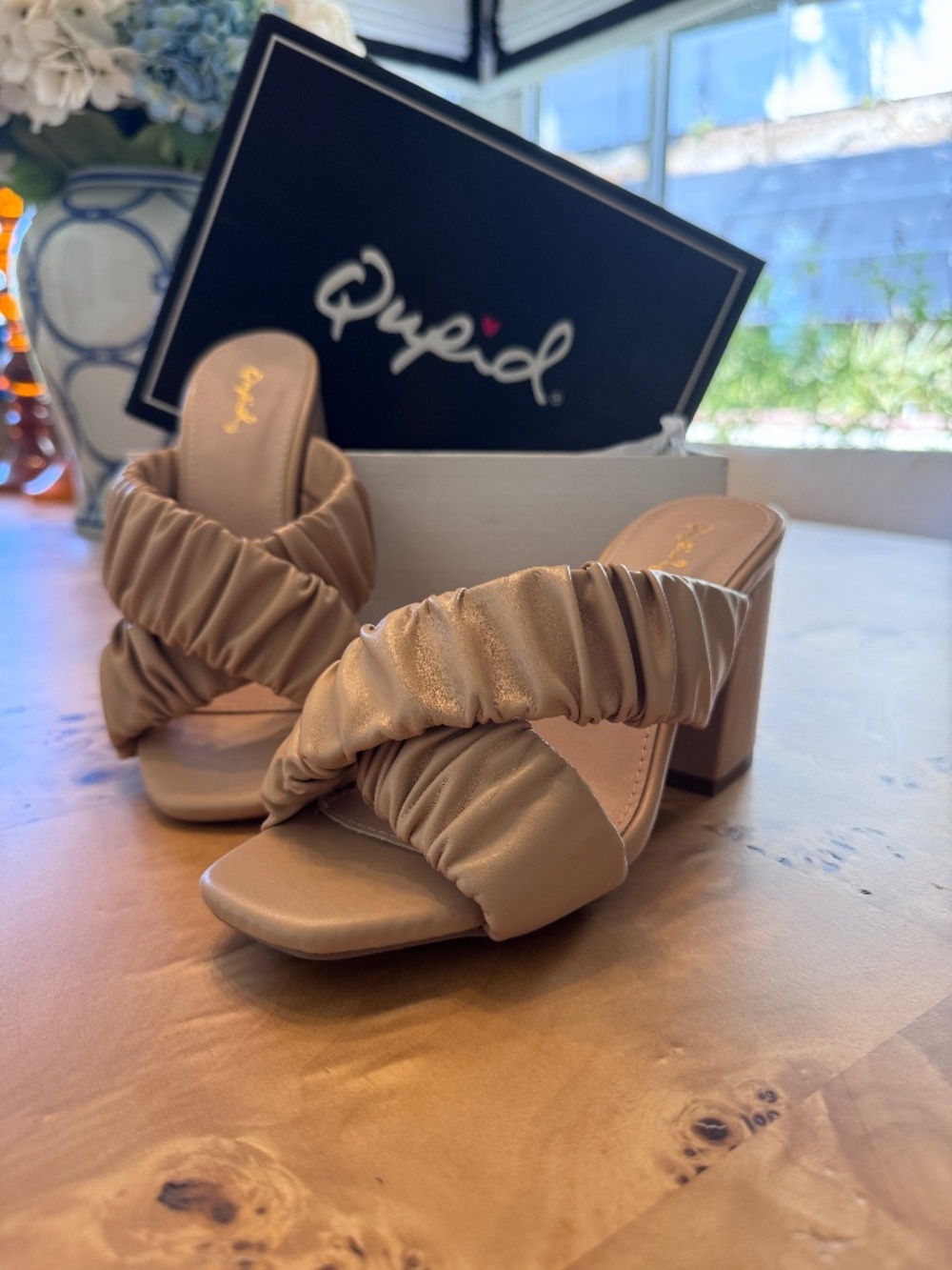 New- Qupid Nude Mule with Black Heel - Size 7